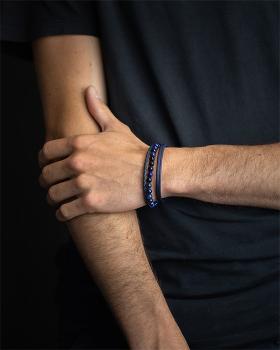 Preview: Dreifaches Armband mit 6 mm Tigerauge-Stein und Nappaleder - Triple Blue